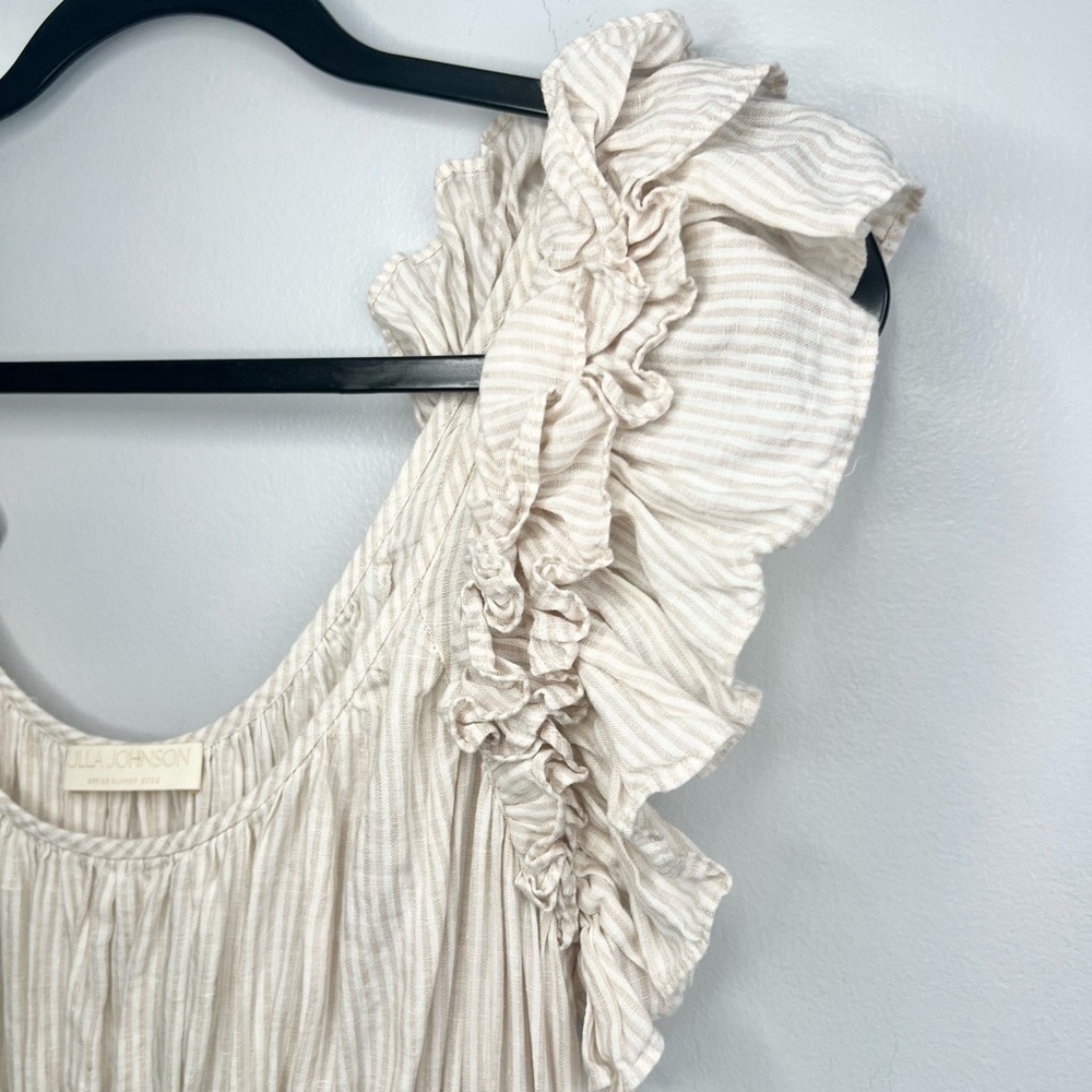 Ulla Johnson Size 6 • Rissa Linen Striped Ruffle Nap Midi Dress. - Picture 4 of 6